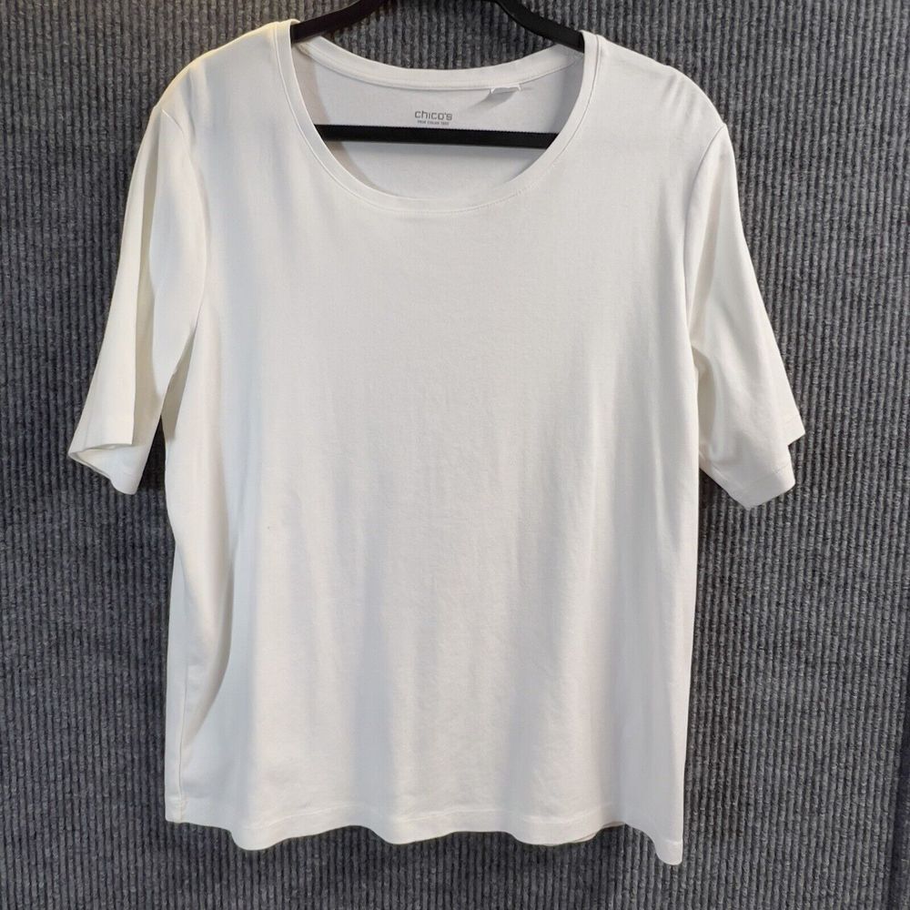 Chicos Shirt True Color Tee Womens 3 White Ivory  Short Sleeve Cotton Casual Top